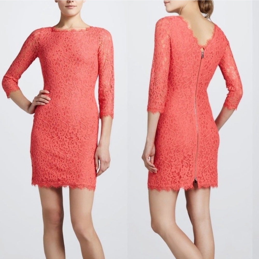 DVF Diane von Furstenberg Zarita coral lace dress with back zipper